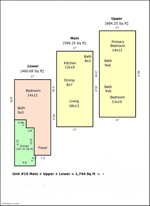 a schematic diagram of three floor plans of a building